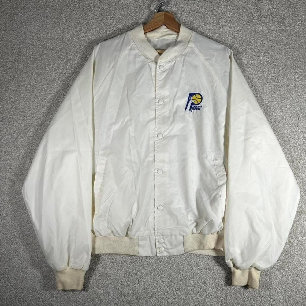 Vintage 80s Indiana Pacers white light weight bomber jacket by King Louie